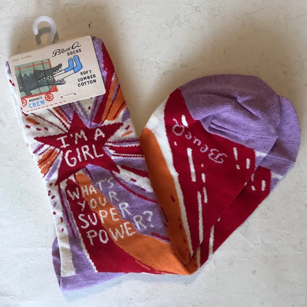Blue Q “I’m a girl. What’s your superpower?” Socks NWT - Picture 1 of 6